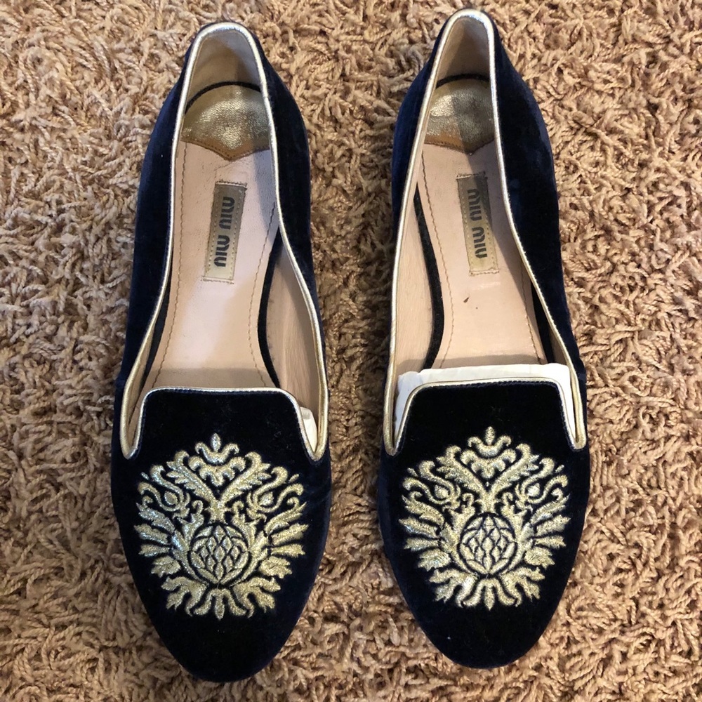 Miu Miu Crystal Velvet Loafers